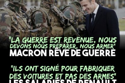 Macron inspecte tout sourire des militaires en tenue de commando : il rêvent de guerre depuis longtemps.