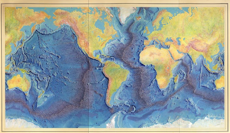 Carte montrant les caractéristiques géographiques des océans du monde