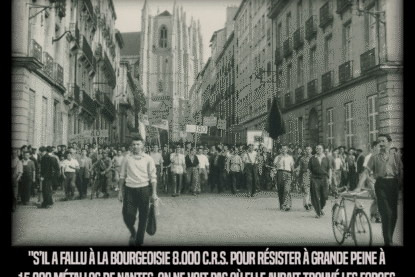 Une manifestation ouvrière marchant vers la préfecture de Nantes en 1955.