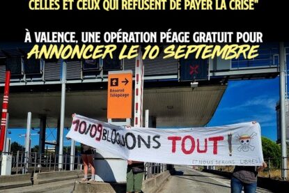 Une banderole appelant à tout bloquer le 10 septembre lors d