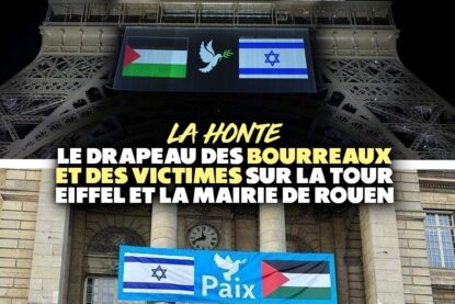 Sur la tour Eiffel et sur la mairie de Rouen, les drapeaux de la Palestine et d