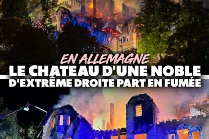 Le pavillon de chasse de Thiergarten en proie aux flammes en Allemagne, lors d