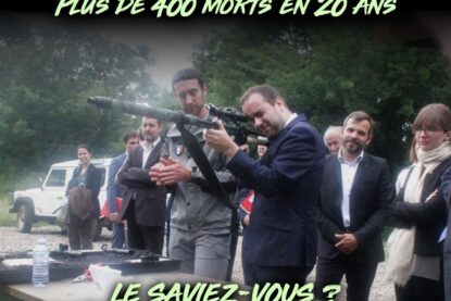 Sébastien Lecornu braquant un fusil de précision lors d
