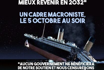 Une image du film Titanic, alors que le bateau est en train de sombrer : une évocation du régime français à son crépuscule.