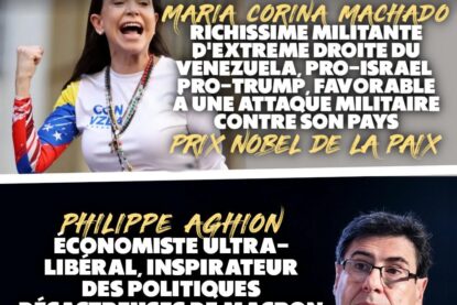 María Corina Machado et Philippe Aghion, qui ont reçu ces derniers jours les prix Nobel de la paix et de l