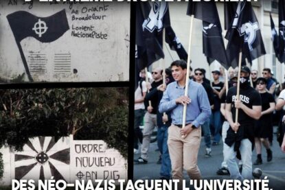 Brieg Luz défilant avec un drapeau à croix celtique pour le 9 mai et les tags de ses amis fascistes à l
