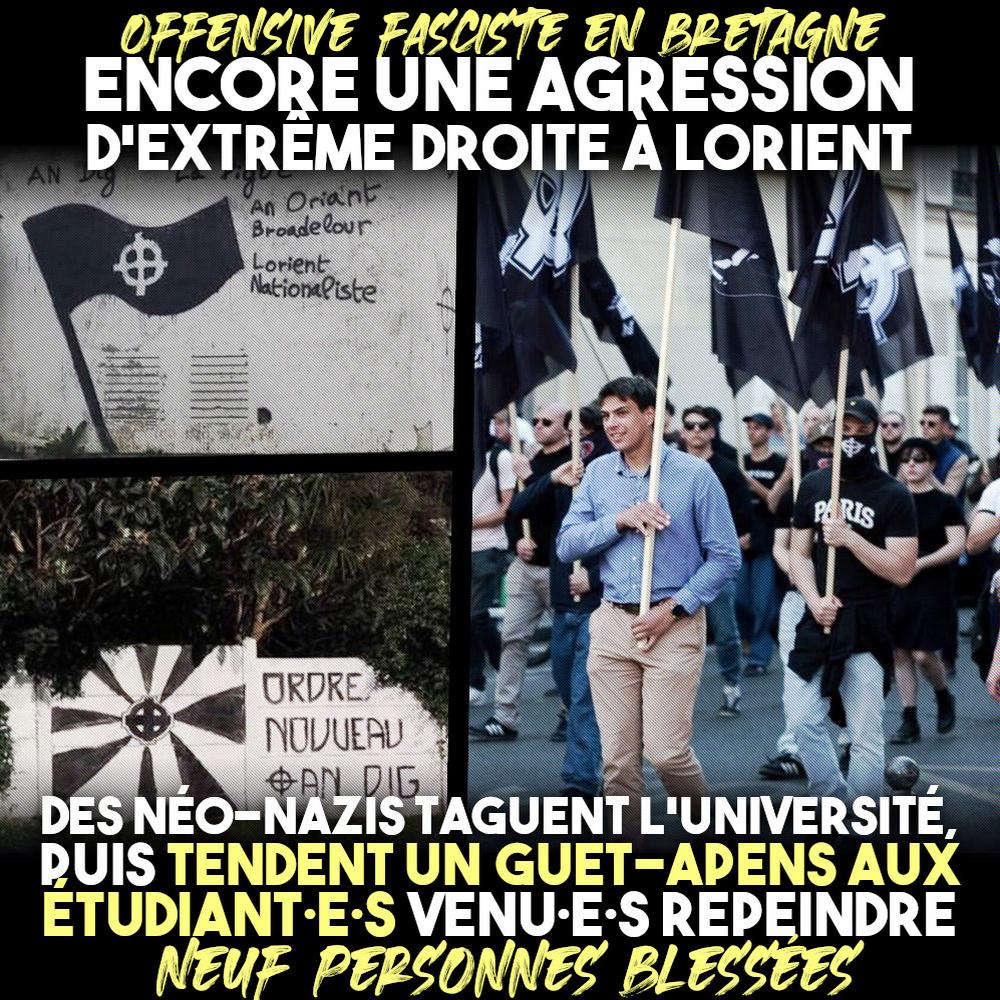 Brieg Luz défilant avec un drapeau à croix celtique pour le 9 mai et les tags de ses amis fascistes à l