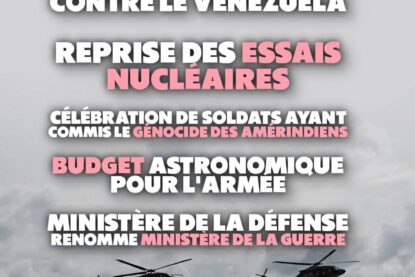 Des hélicoptères de combat décollent devant Trump, le président des USA qui menace la paix mondiale.