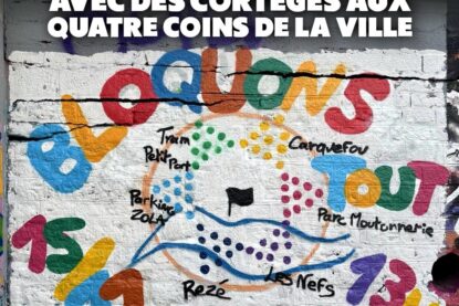 Une fresque représente les 4 points de rendez-vous de "Bloquons tout" le 15 novembre prochain à Nantes.