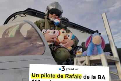 Un avion Rafale gavé de doudous pour gaver les enfants malades de propagande guerrière