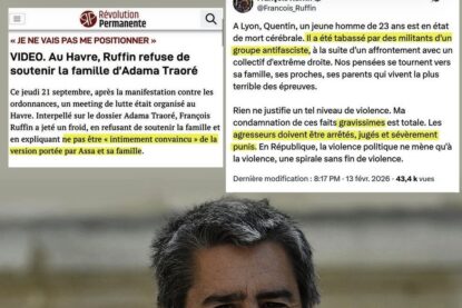 François Ruffin surmonté de deux de ses citations, l