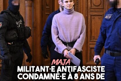 Maja, militant·e antifasciste non binaire de 25 ans, lors de son procès en Hongrie pour «violences aggravées» et «participation à une organisation criminelle».