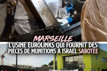 Une banderole "Eurolinks tue" devant l