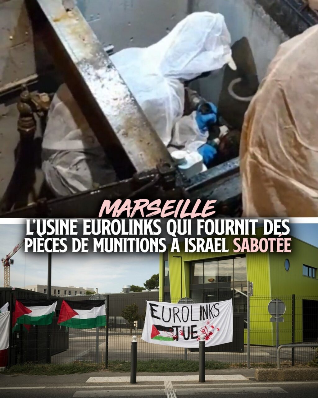 Une banderole "Eurolinks tue" devant l