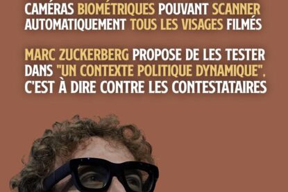 Mark Zuckerberg portant les nouvelles lunettes de Meta, un appareil de surveillance de masse aux mains de l