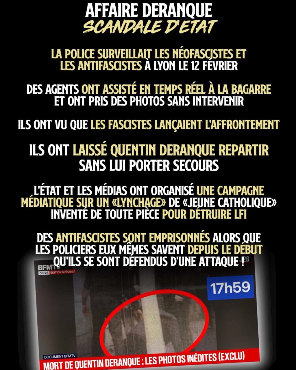 Une nouvelle image de Quentin Deranque au sol, prise par des policiers, dévoilant ainsi l