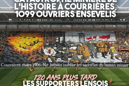 Le tifo des supporters lensois, 120 ans après la catastrophe de Courrières