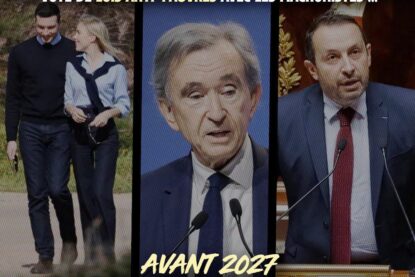 Bardella pris en photo avec la princesse de Bourbon Sicile, Bernard Arnault et Sébastien Chenu à l
