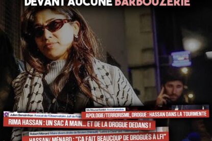 Rima Hassan à sa sortie de garde à vue, où elle est accusée de posséder de la "drogue dure" alors qu