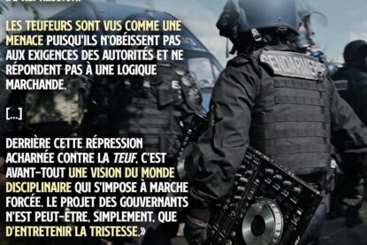 Un gendarme vole une table de mixage lors de la répression d