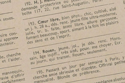 Page des petites annonces du journal «Séduction» n°4, 25/11/1933