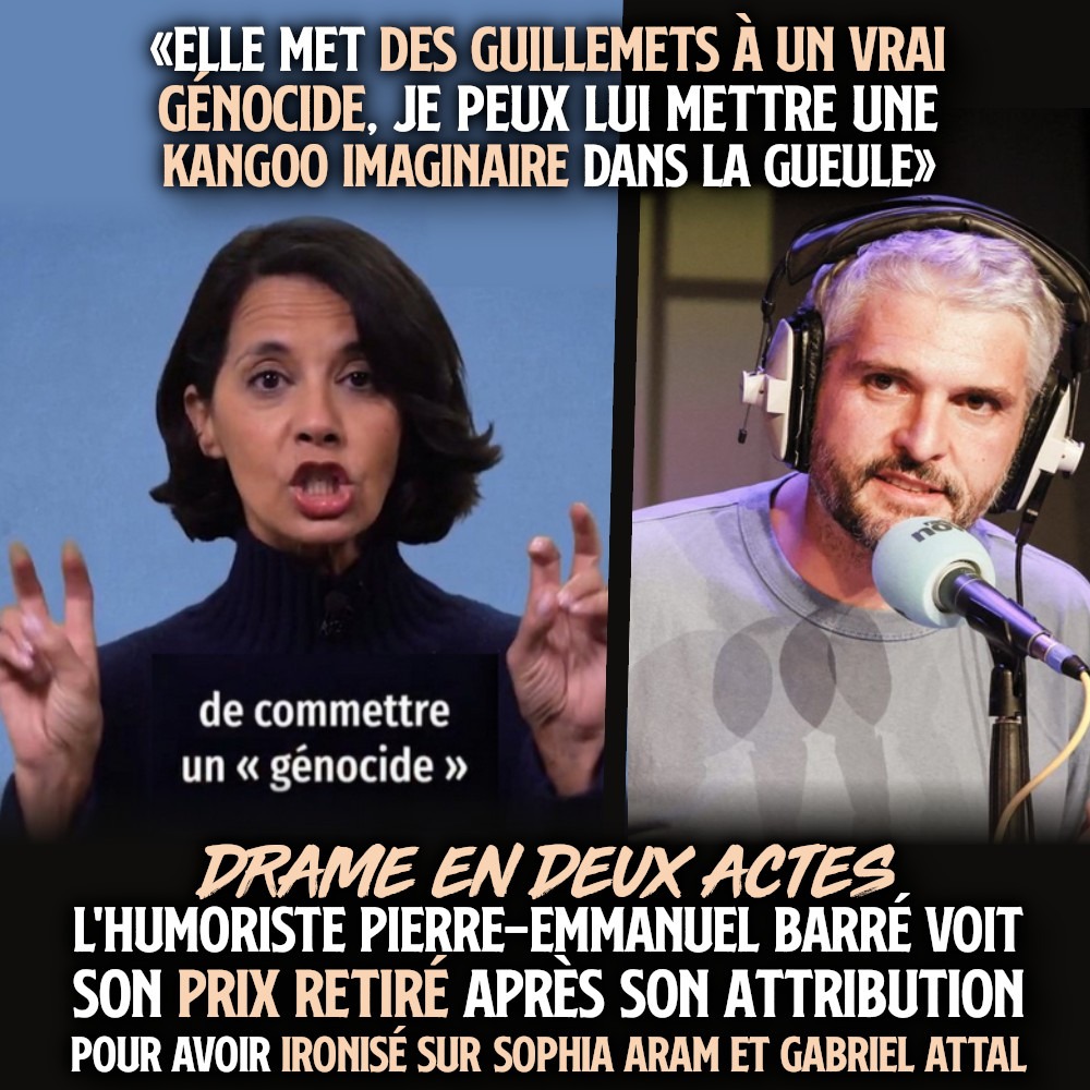 À gauche Sophia Aram, à droite Pierre-Emmanuel Barré : l