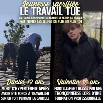 Daniel, 19 ans, et Valentin, 15 ans, deux jeunes morts au travail ces derniers jours.