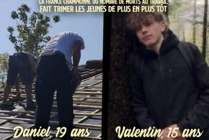 Daniel, 19 ans, et Valentin, 15 ans, deux jeunes morts au travail ces derniers jours.