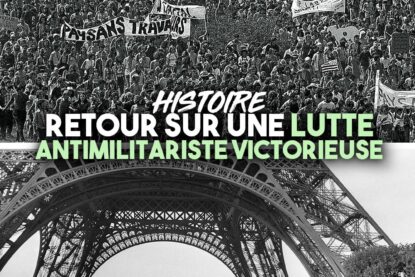 Des milliers de personnes sur le plateau du Larzac en haut, un troupeau de brebis qui se balade devant la Tour Eiffel en bas.