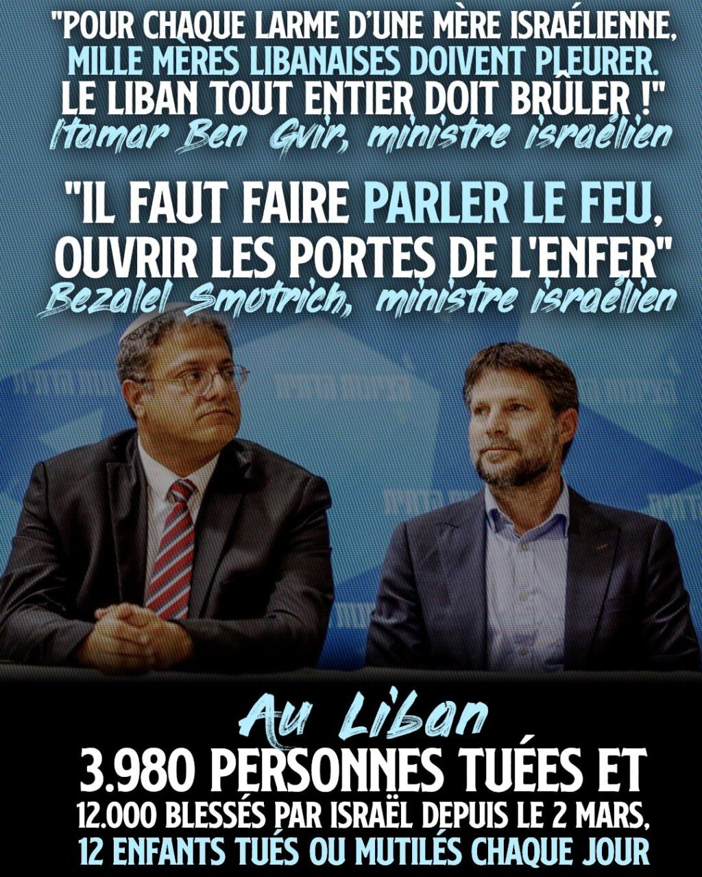 Itamar Ben Gvir et Bezalel Smotrich, deux ministres israéliens, fascistes fanatisés qui veulent s