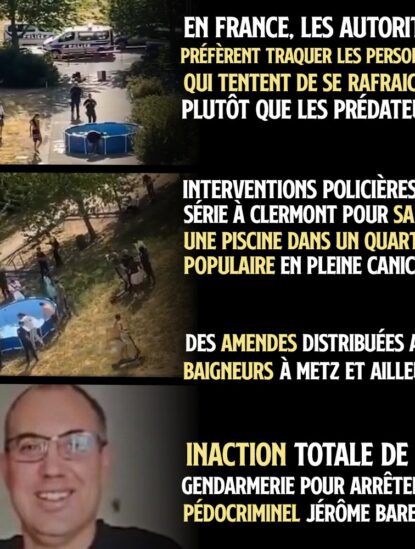 À Clermont-Ferrand, des policiers lascèrent une piscine installée pour apporter un peu de fraîcheur aux enfants des quartiers populaires, alors que Jérôme Barella a pu commettre des crimes en toute impunité, sans que la police enquête pendant 9 ans.