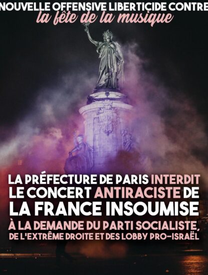 La statue de la place de la République, où doit se tenir le concert antiraciste de la France Insoumise pour la fête de la musique