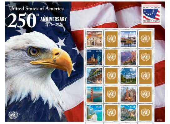 Timbre émis à l'occasion du 250eme anniversaire de l'indépendance des Etats-Unis