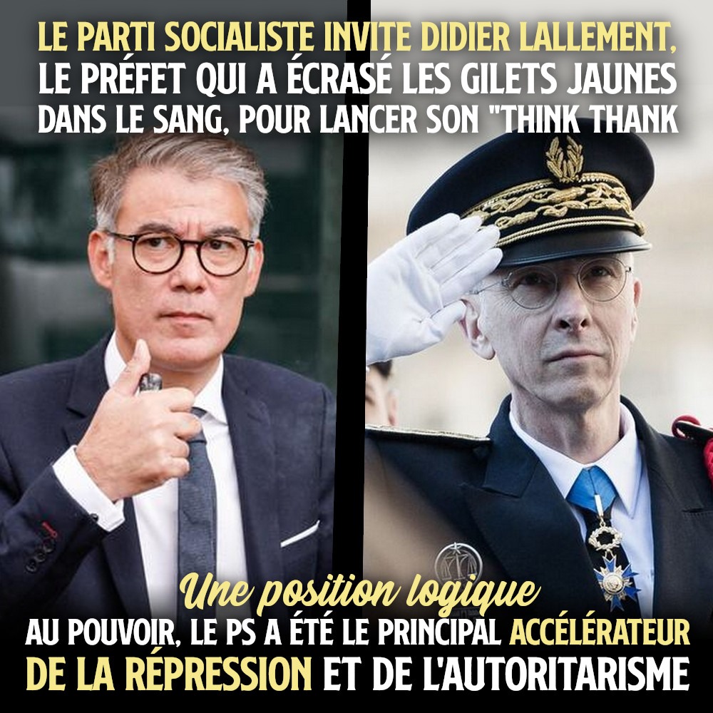 À gauche Olivier Faure, patron du PS. À droite Didier Lallement, préfet fasciste et saigneur des Gilets Jaunes.