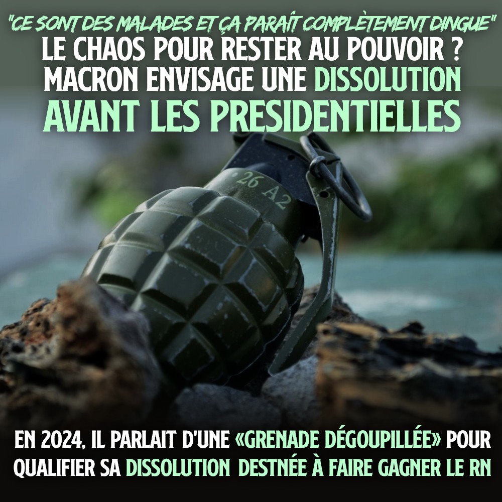 Une grenade militaire, symbolisant un autre genre de grenade que Macron pourrait vouloir utiliser avant les présidentielles : la dissolution de l
