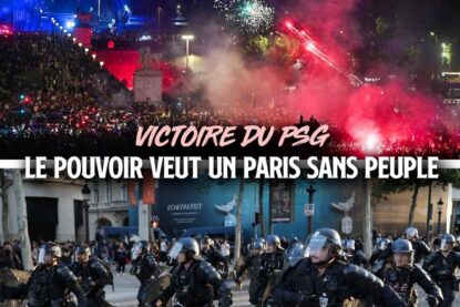 En haut les supporters du PSG fêtent la victoire en coupe d
