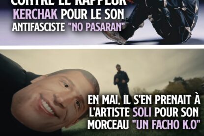 En haut Kerchak, en bas Soli : deux artistes qui voient le RN porter plainte pour leurs textes antifascistes.