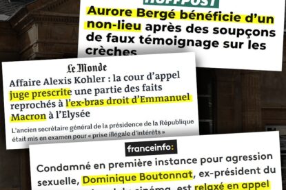 Plusieurs titres de presse évoquant des affaires qui font pschit devant la Justice pour les proches du clan Macron.