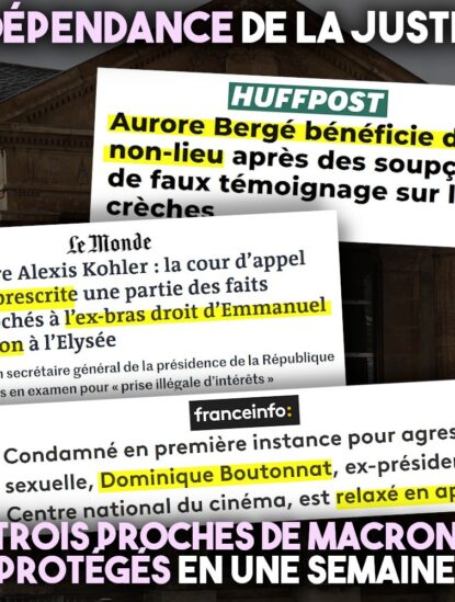 Plusieurs titres de presse évoquant des affaires qui font pschit devant la Justice pour les proches du clan Macron.