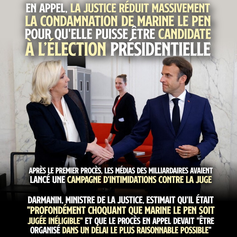 Le Pen et Macron se serrent la main cordialement : les deux roulent pour le fascisme et une bourgeoisie radicalisée.