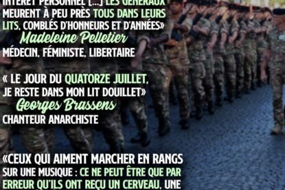 Quelques citations antimilitaristes devant une armée marchant au pas sur les Champs-Élysées