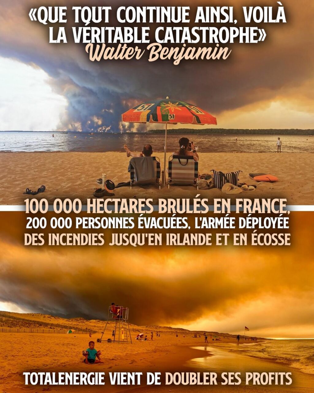 Des vacanciers et un enfant sur une plage en Gironde, pendant qu