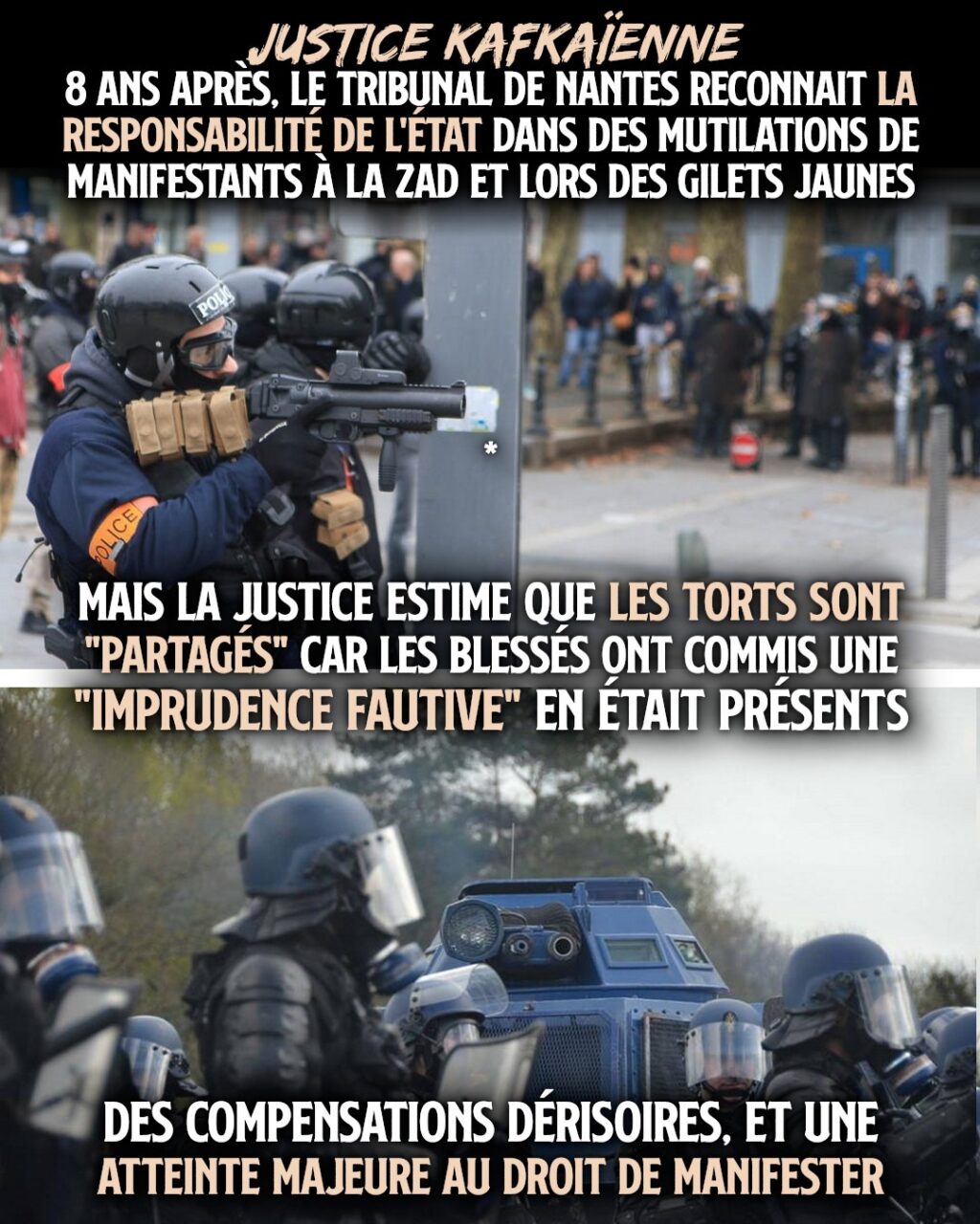 En haut le policier responsable de la blessure d