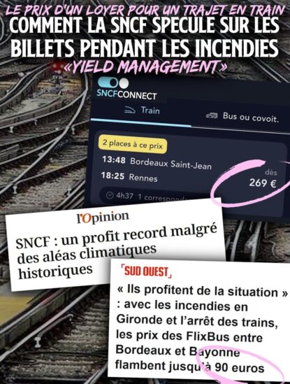 269€ le billet de train pour Rennes depuis Bordeaux pendant les incendies : le libéralisme ne sauve que les riches et les grandes entreprises.